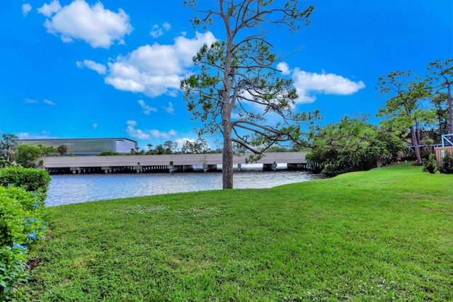 view of yard with a water view