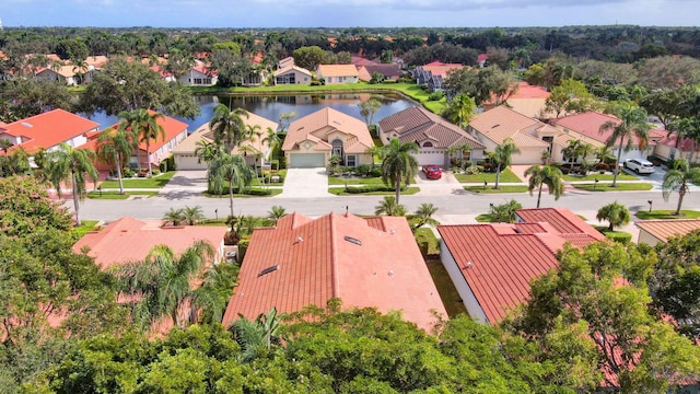 bird's eye view featuring a water view