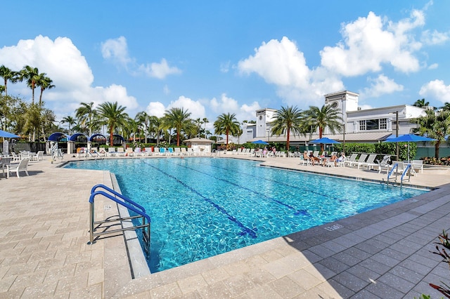 view of swimming pool featuring a patio area