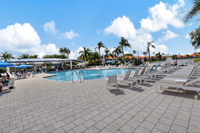 view of swimming pool featuring a patio