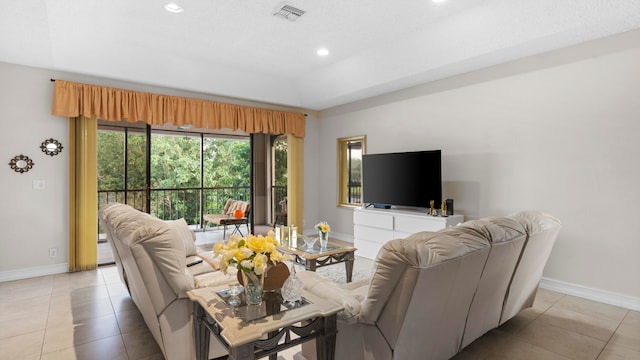 living room featuring light tile patterned floors