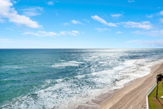 view of water feature with a beach view