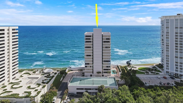 view of water feature featuring a beach view