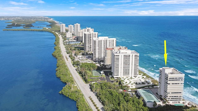 bird's eye view featuring a water view