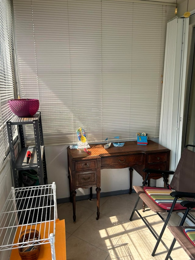 home office with light tile patterned floors