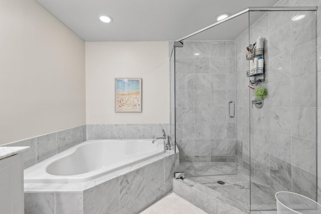 bathroom featuring plus walk in shower