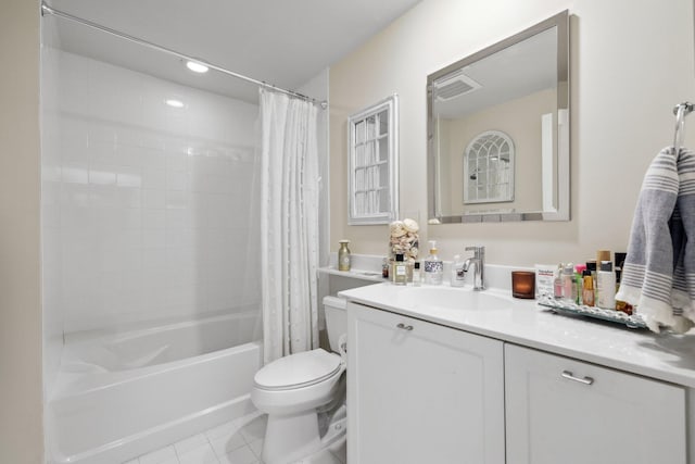 full bathroom featuring toilet, tile patterned flooring, vanity, and shower / bath combo