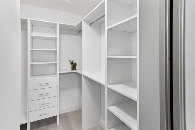 walk in closet featuring light hardwood / wood-style floors