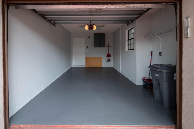 garage with a garage door opener