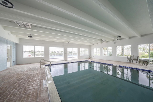 view of swimming pool with ceiling fan