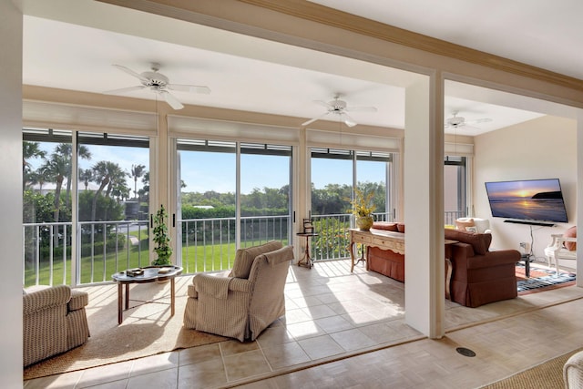 sunroom / solarium with ceiling fan