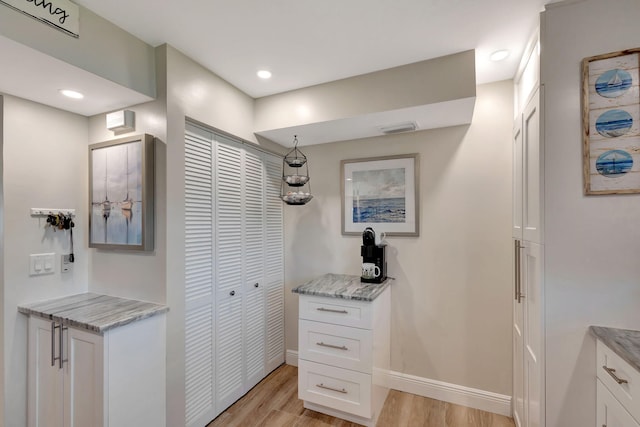 interior space with vanity and wood-type flooring