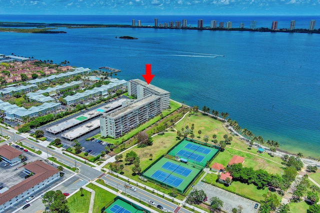 aerial view of a nearby body of water