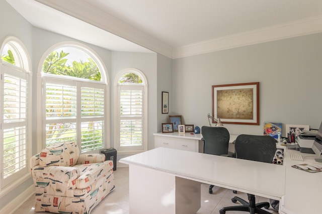 office area with crown molding