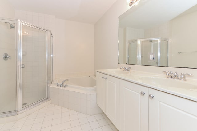428 Bayfront Dr, Boynton Beach, FL 33435 - bathroom with a shower stall, tile patterned flooring, a garden tub, and double vanity