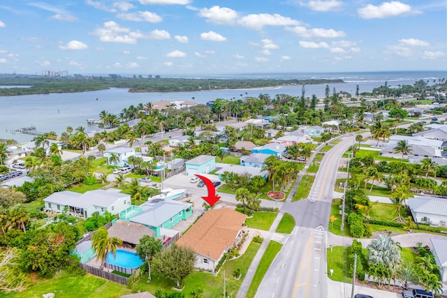 aerial view featuring a water view