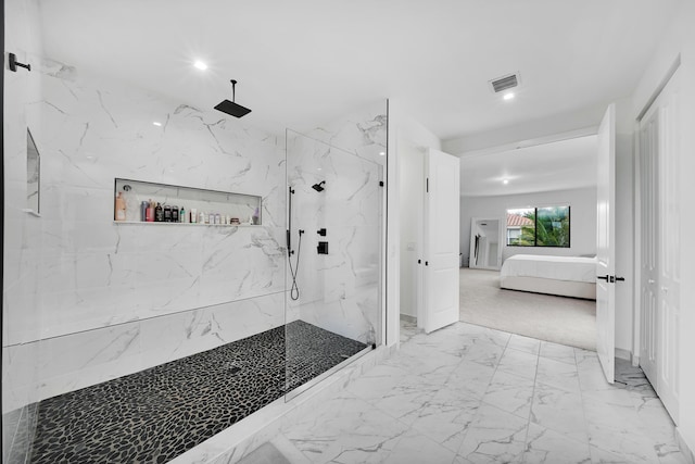 4478 SW 178th Ave Unit 4478, Miramar, FL 33029 - bathroom with a marble finish shower, connected bathroom, recessed lighting, and marble finish flooring