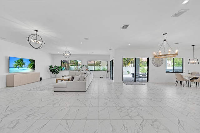 4478 SW 178th Ave Unit 4478, Miramar, FL 33029 - living area with a chandelier, recessed lighting, and light marble finish floors