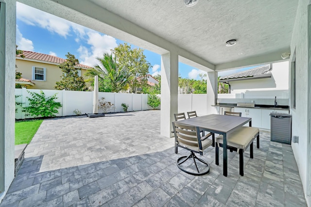 4478 SW 178th Ave Unit 4478, Miramar, FL 33029 - fenced backyard featuring a patio, outdoor dining space, a sink, and an outdoor kitchen