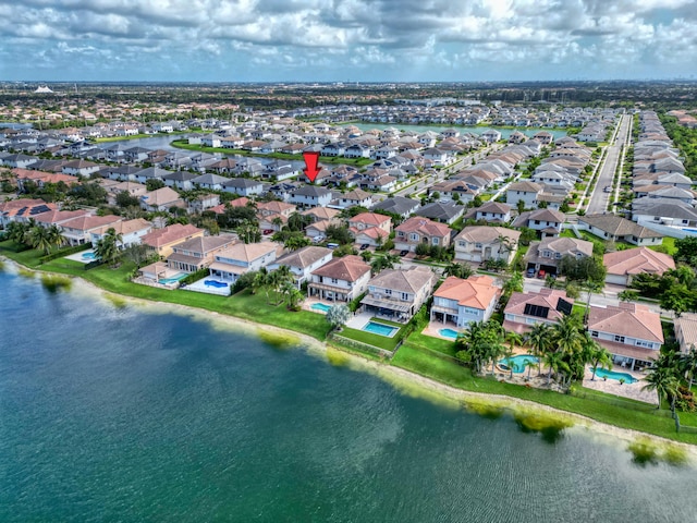 bird's eye view featuring a water view