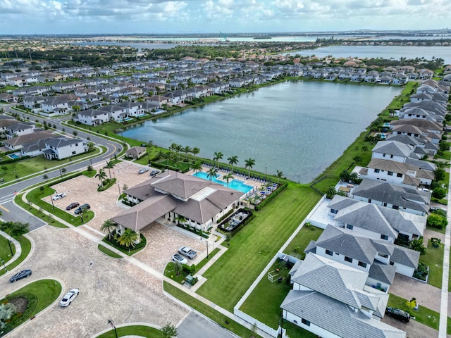 aerial view with a water view