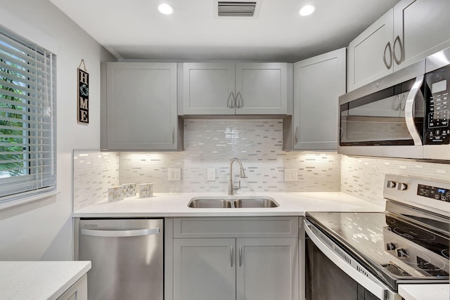 kitchen with sink, decorative backsplash, and stainless steel appliances