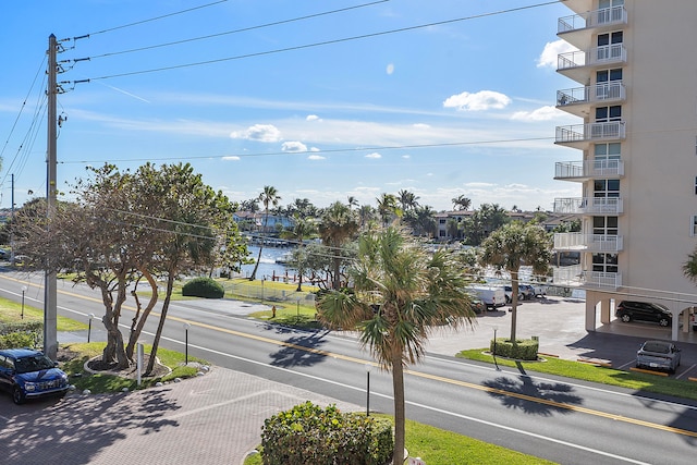 view of road featuring a water view