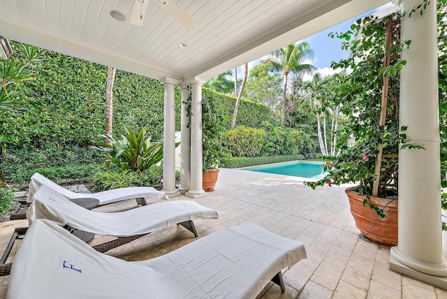 218 Seabreeze Ave, Palm Beach, FL 33480 - view of patio / terrace featuring a ceiling fan and an outdoor pool