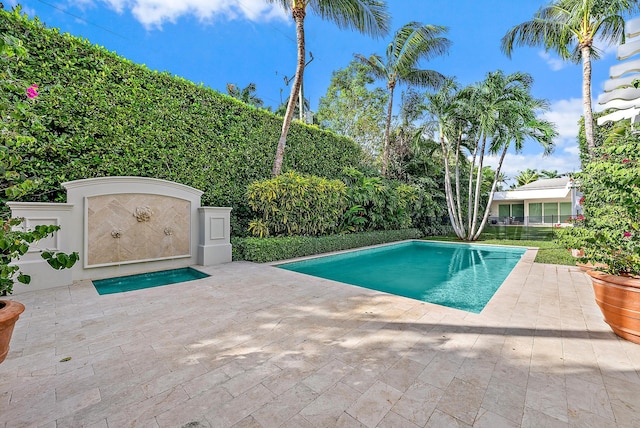 view of swimming pool with a patio