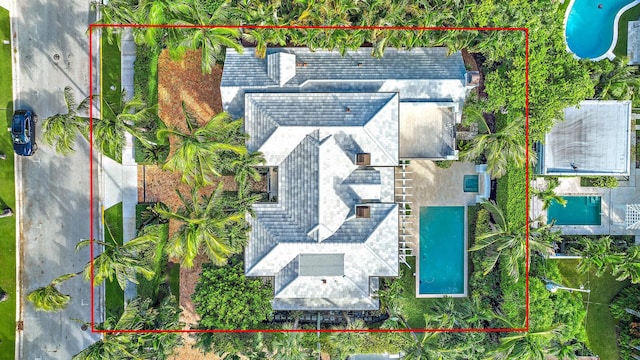 218 Seabreeze Ave, Palm Beach, FL 33480 - view from above of property featuring a pool area and property parcel outlined