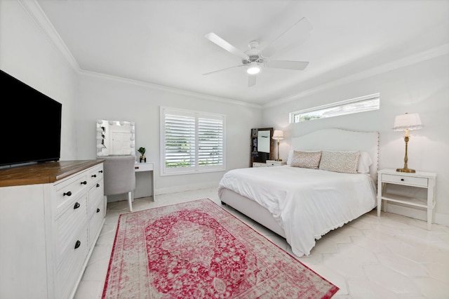 bedroom featuring crown molding and ceiling fan