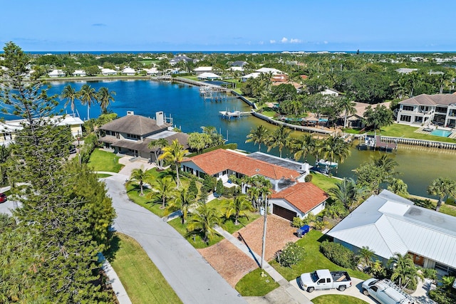 bird's eye view featuring a water view