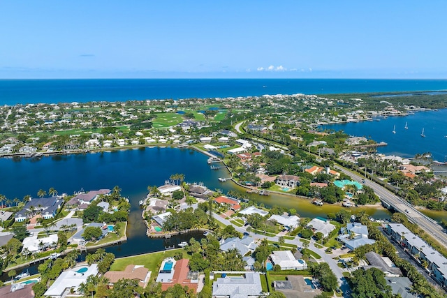 aerial view with a water view