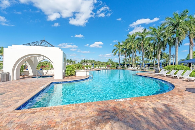 view of pool featuring a patio area