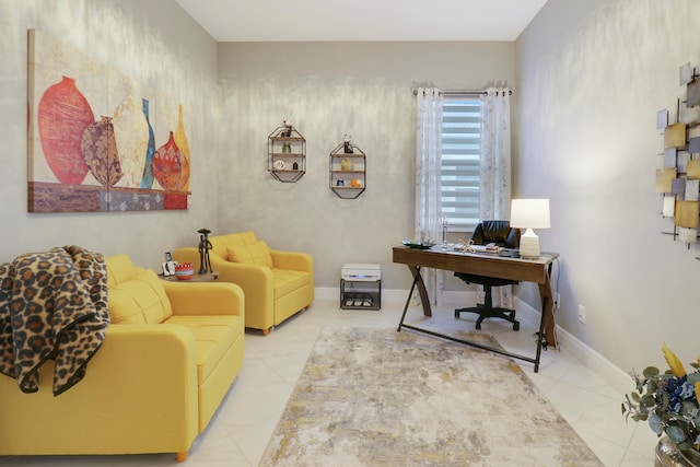 home office featuring light tile patterned flooring