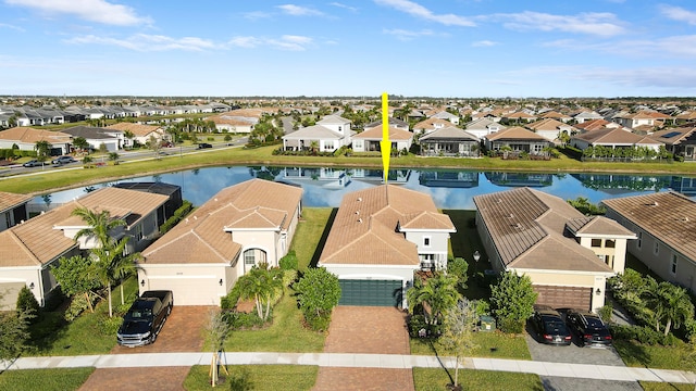 aerial view with a water view