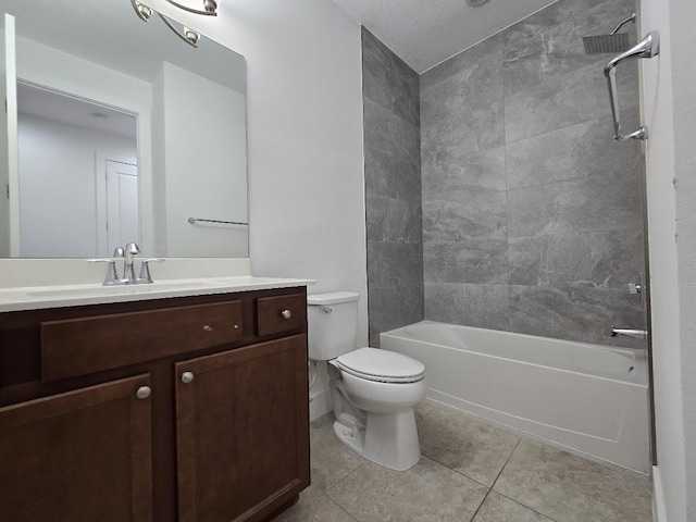 bathroom with toilet, tile patterned flooring,  shower combination, and vanity