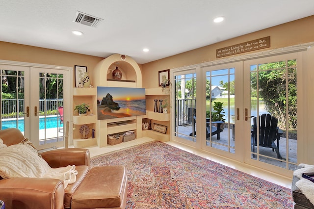 living room with french doors