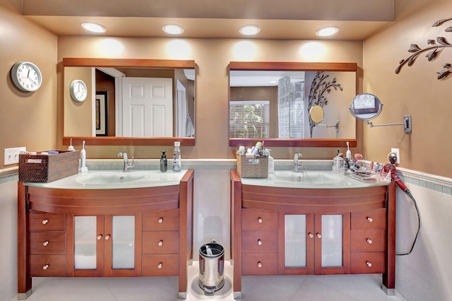 bathroom with vanity and tile patterned floors