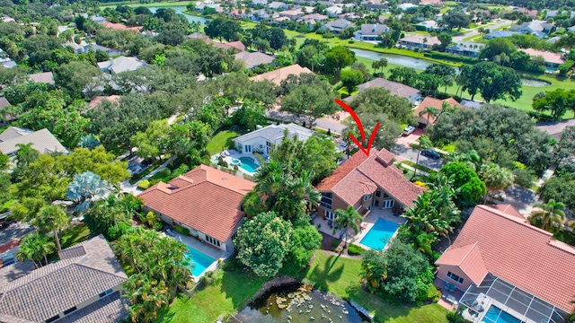 aerial view featuring a water view