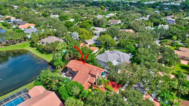 aerial view with a water view