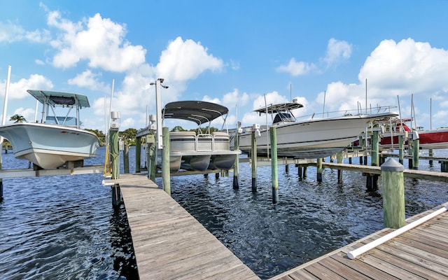 dock area with a water view