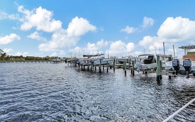 view of dock with a water view