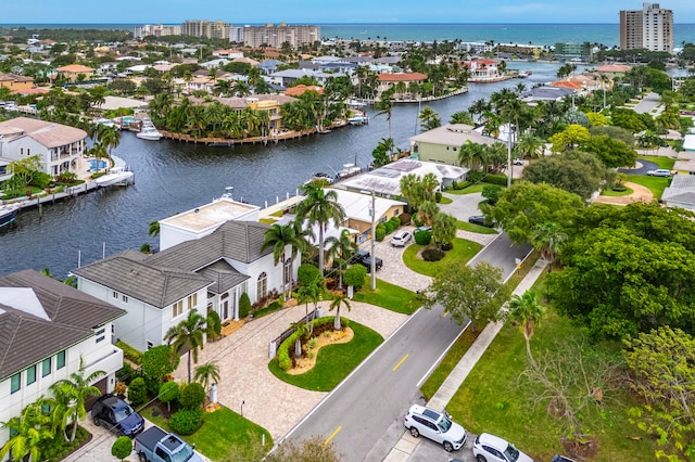 aerial view featuring a water view