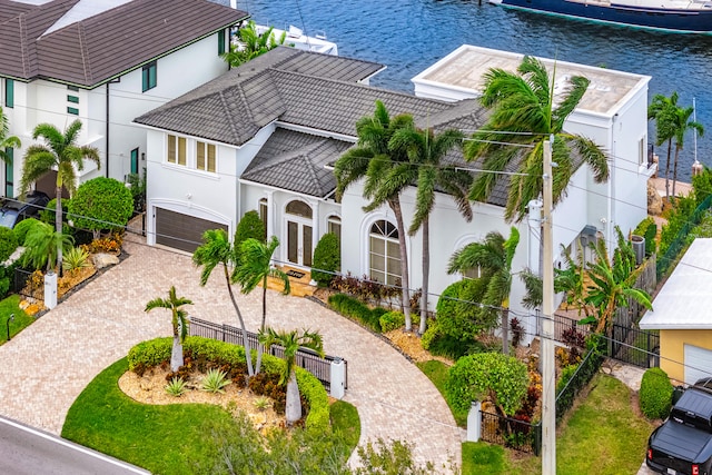 view of front of house featuring a water view