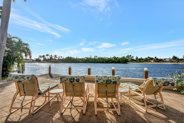 view of patio / terrace with a water view