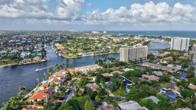 aerial view featuring a water view