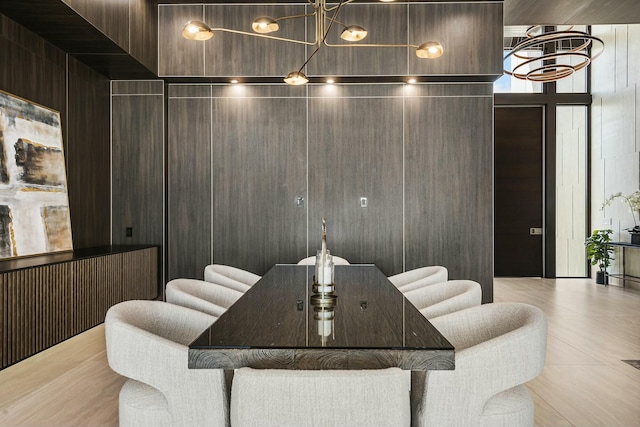 dining room with a chandelier