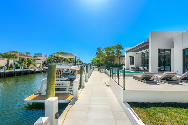 view of dock with a water view