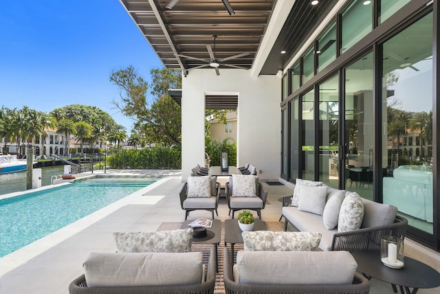 view of patio / terrace with an outdoor hangout area and ceiling fan